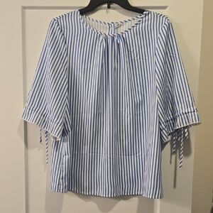 Blue and White Striped Women's Top, Size XL